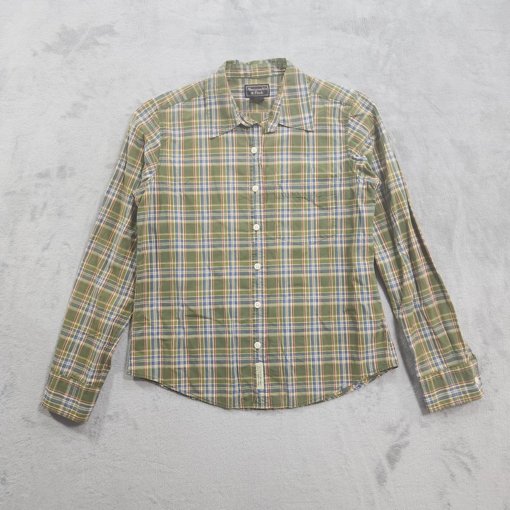 Vintage Abercrombie & Fitch Shirt Womens S Green Plaid Button Front Long Sleeve